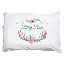 Personalized Floral Antler Pillowcase