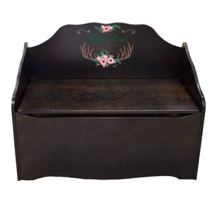 Personalized Floral Antler Espresso Toy Chest