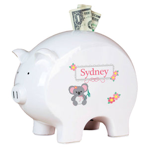 Personalized White Piggy Bank - Koala