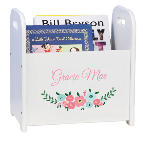 Personalized Book Caddy - Teal Spring Floral
