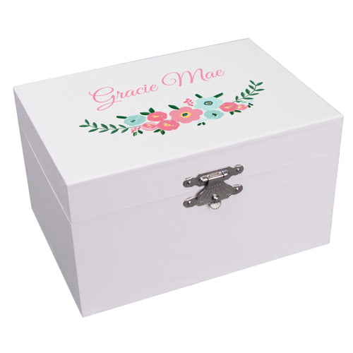 Teal Spring Floral Ballerina Jewelry Box