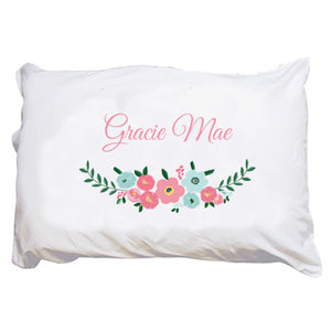 Personalized Teal Spring Floral Pillowcase