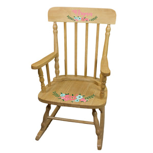 Natural Spindle Rocking Chair - Teal Spring Floral