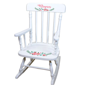 Teal Spring Floral White Spindle Rocking Chair