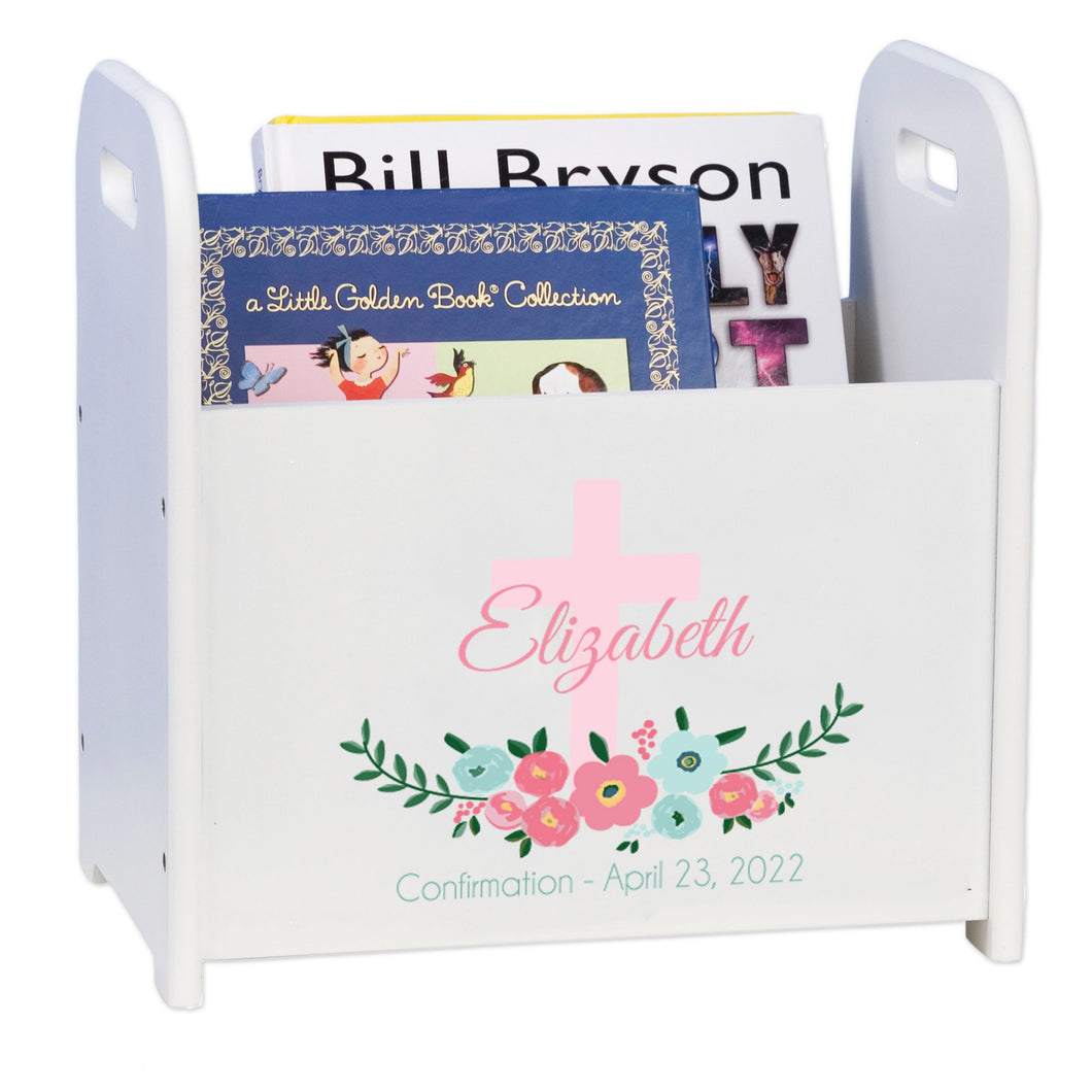 Personalized Book Caddy - Spring Floral with Cross