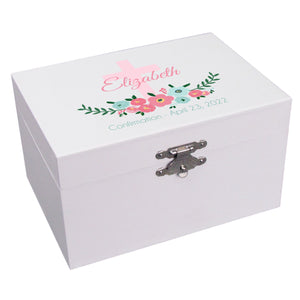 Spring Floral with Cross Musical Ballerina Jewelry Box