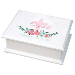 Lift Top Jewelry Box - Spring Floral with Cross