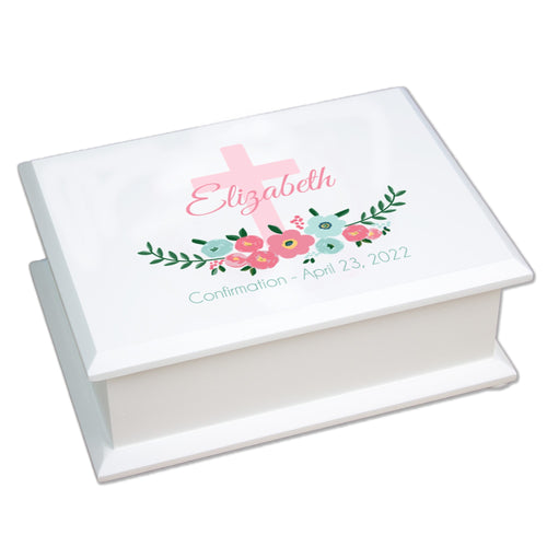 Lift Top Jewelry Box - Spring Floral with Cross