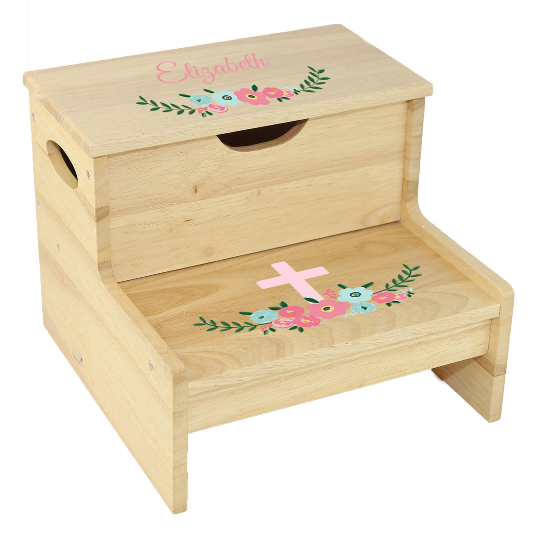 Natural Storage Step Stool Spring Floral with Cross Prayer