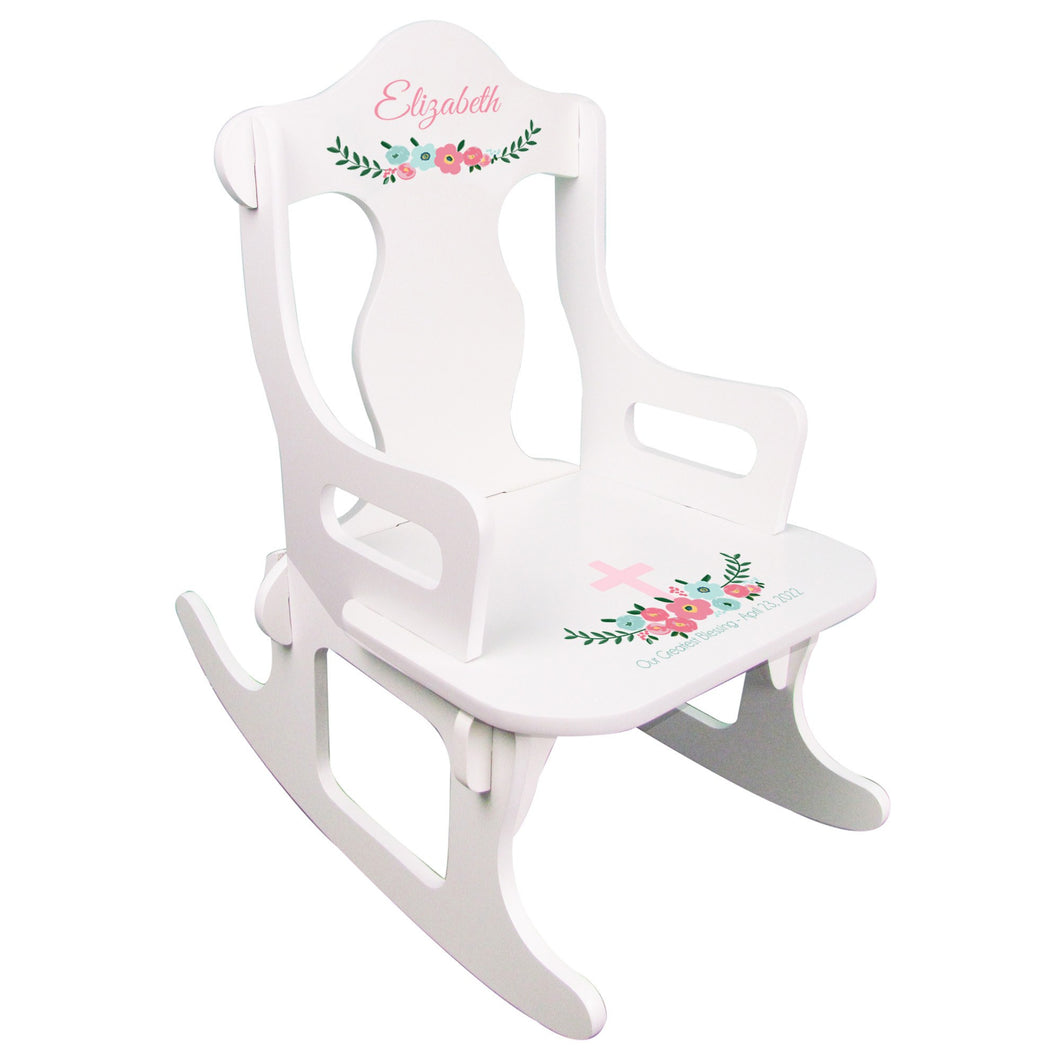 Personalized Puzzle Rocker - Spring Floral with Cross