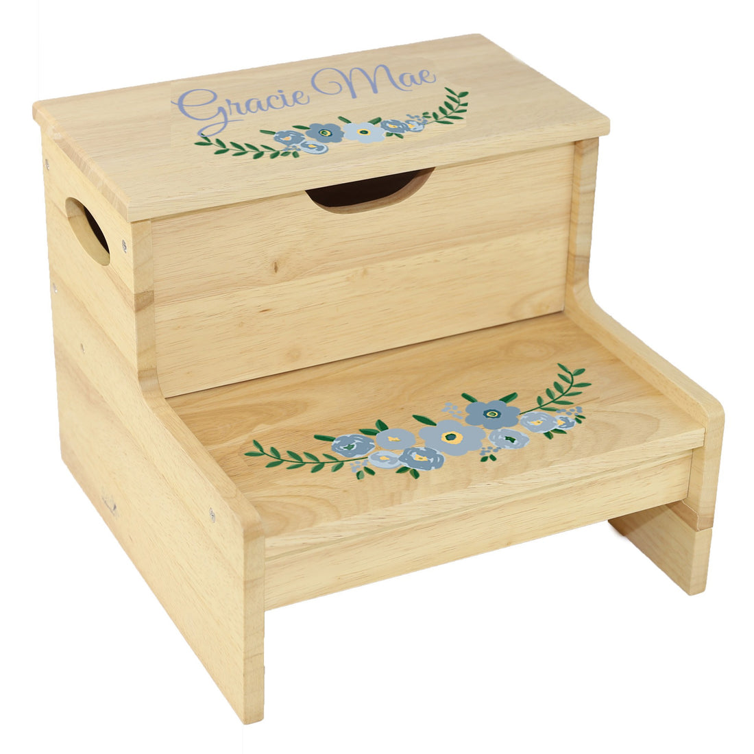 Wood Storage Stool - Blue Spring Floral