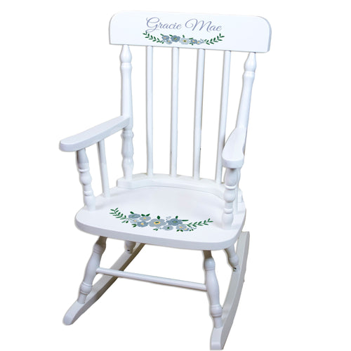 White Spindle Rocking Chair - Blue Spring Floral