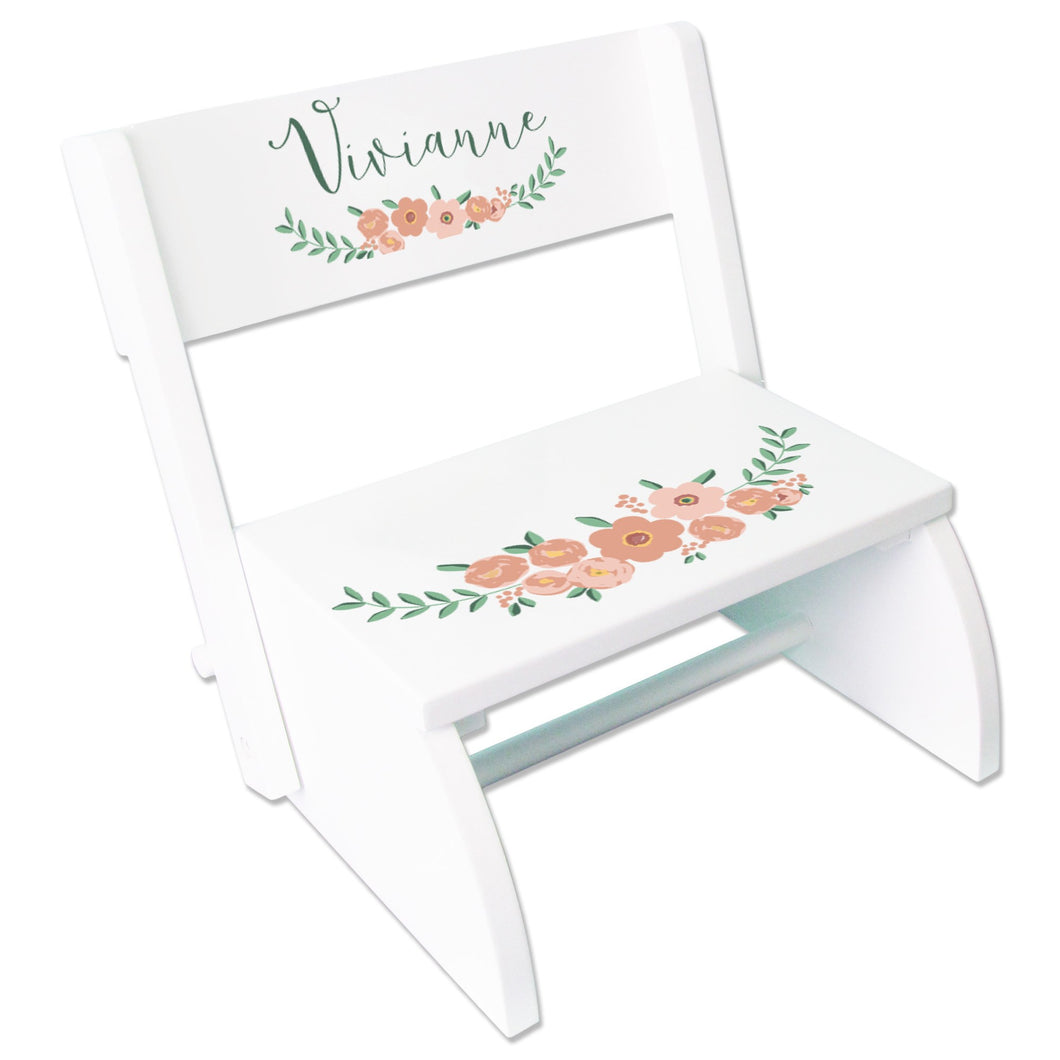Personalized Blush Spring Floral White Flip Stool