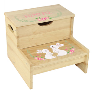 Wood Storage Stool - Floral Bunny