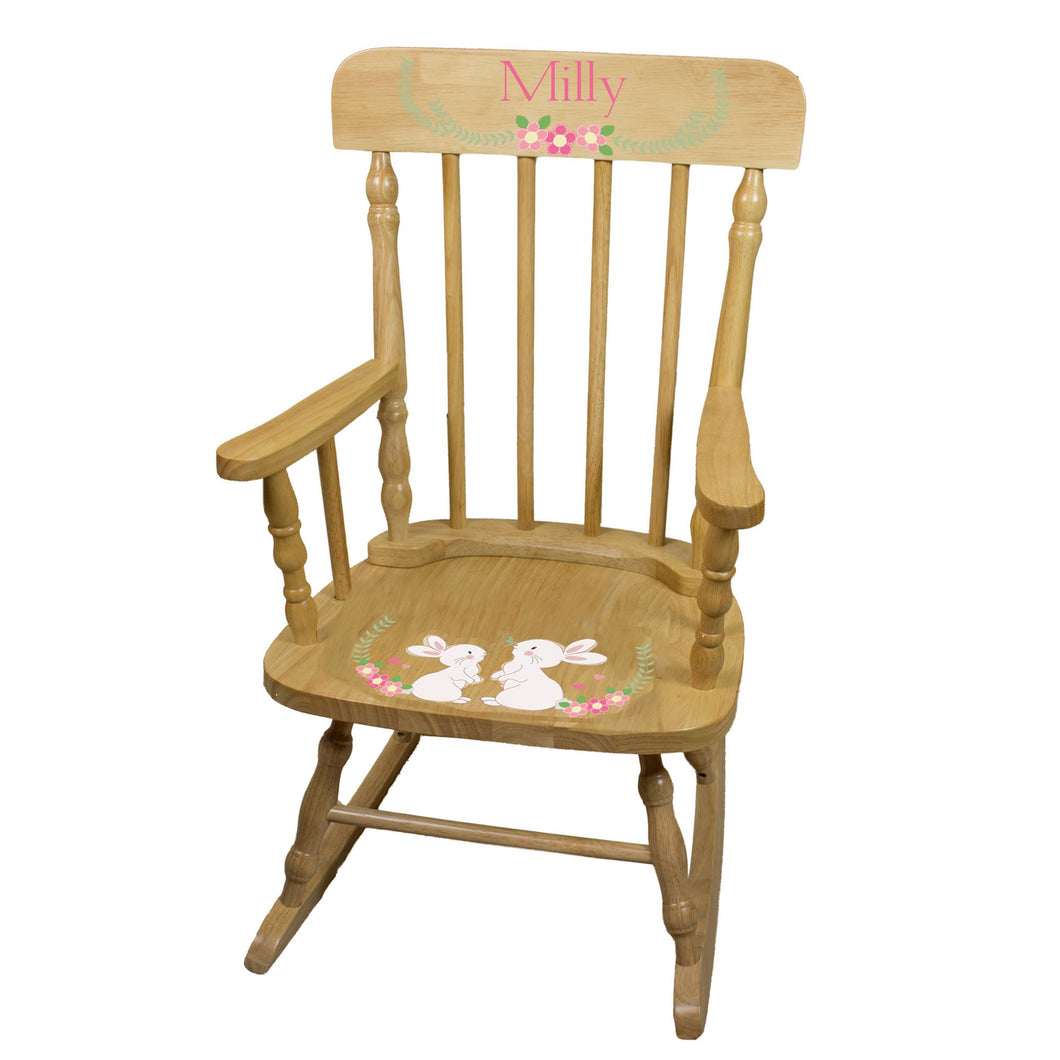 Natural Spindle Rocking Chair - Floral Bunny