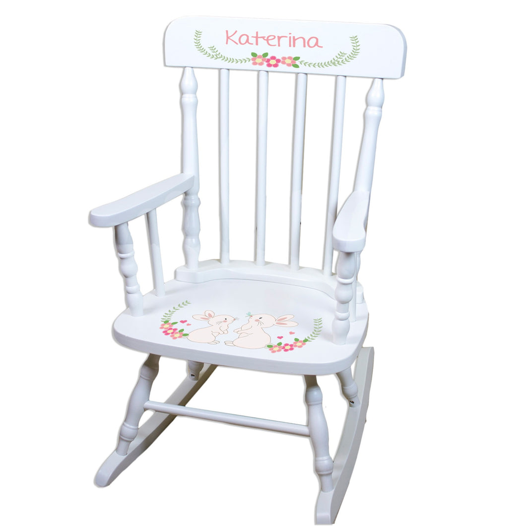 White Spindle Rocking Chair - Floral Bunny