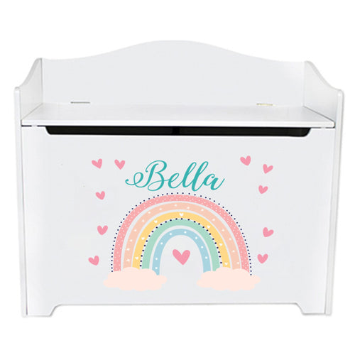 Personalized Boho Rainbow White Toy Box Bench