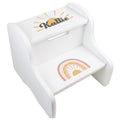 Personalized White Two Step Stool - Retro Boho Rainbow