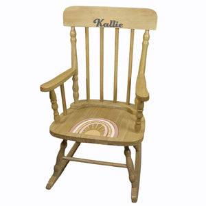 Natural Spindle Rocking Chair - Retro Boho Rainbow