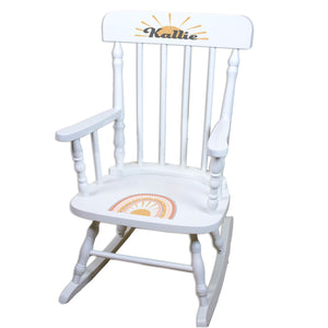 White Spindle Rocking Chair - Retro Boho Rainbow