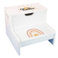 Retro Boho Rainbow White Storage Step Stool