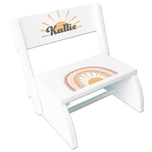 Personalized Retro Boho Rainbow White Flip Stool