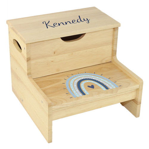 Wood Storage Stool - Blue Boho Rainbow