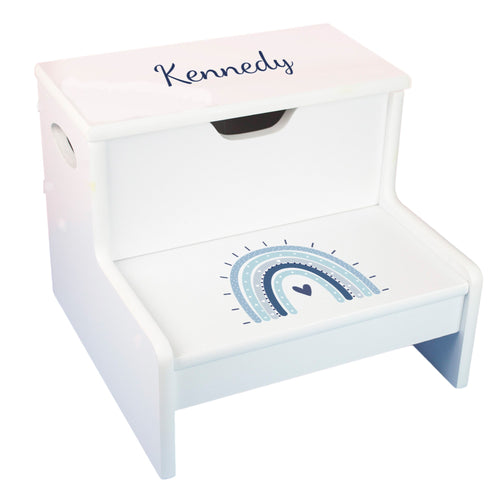 White Storage Step Stool - Blue Boho Rainbow