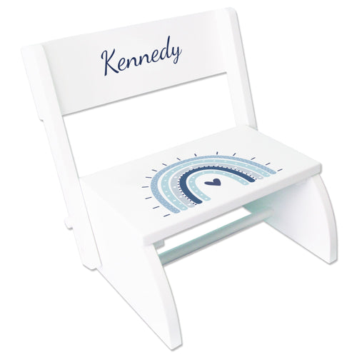 Personalized Blue Boho Rainbow White Flip Stool