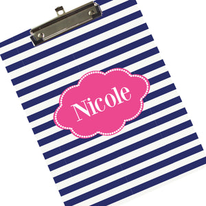 Monogrammed Blue & Pink Stripes Clipboard