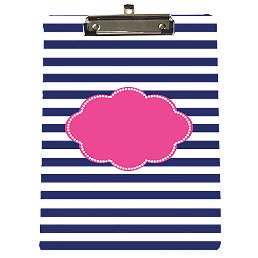 Monogrammed Blue & Pink Stripes Clipboard