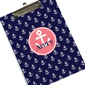 Personalized Anhors Away Coral Clipboard