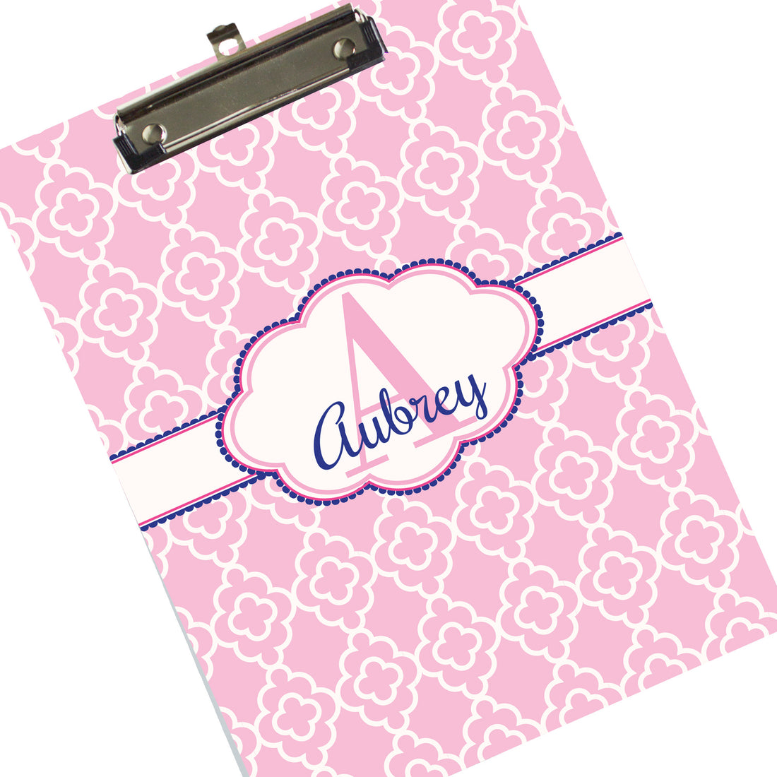 Custom Pink & Navy Quatrefoil Clipboard