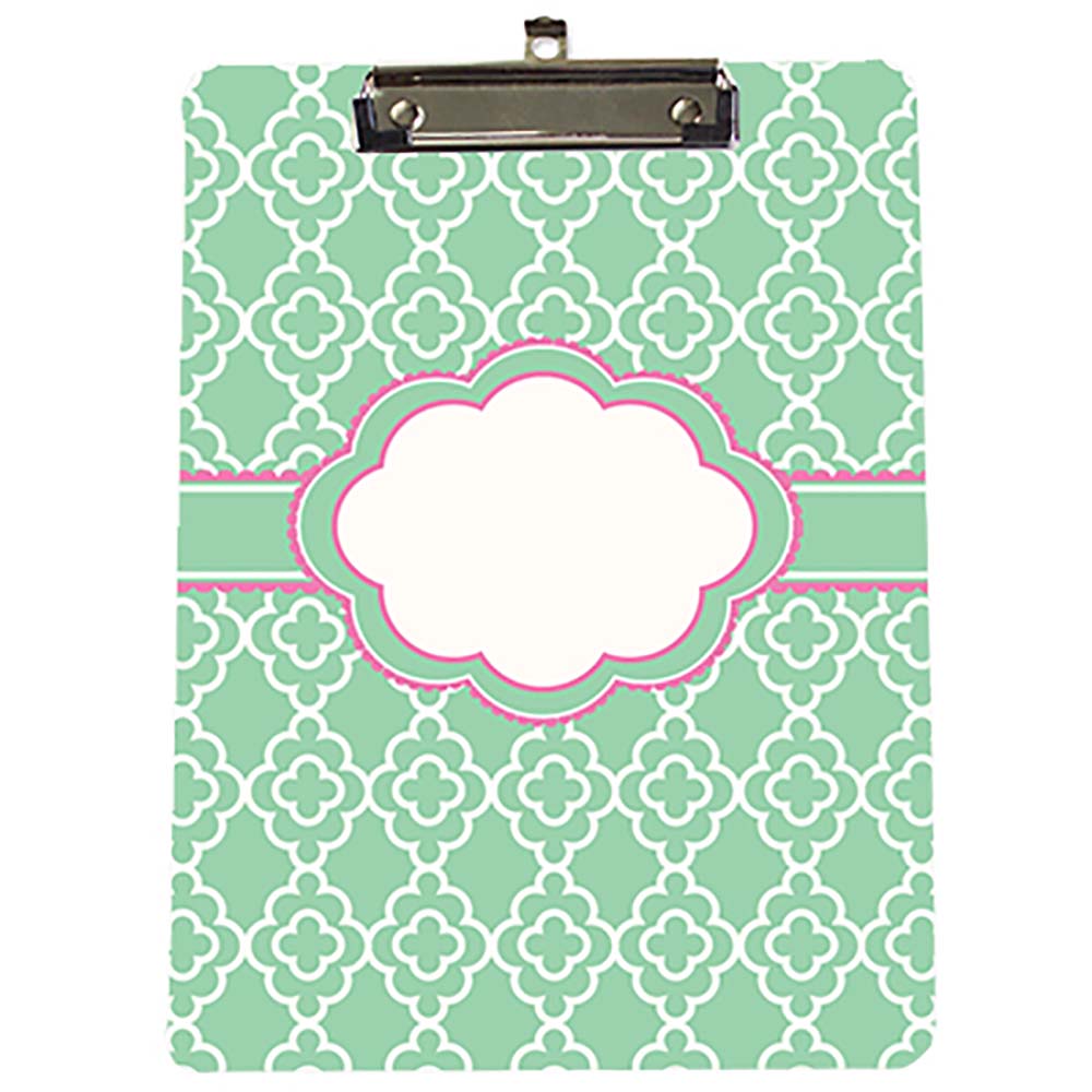 Custom Mint & Pink Quatrefoil Clipboard