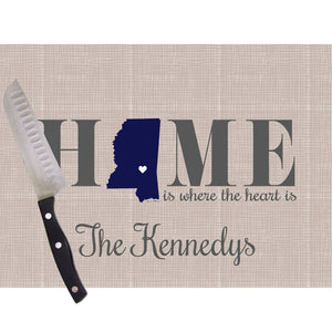 Home Is Mississippi Glass Cutting Board