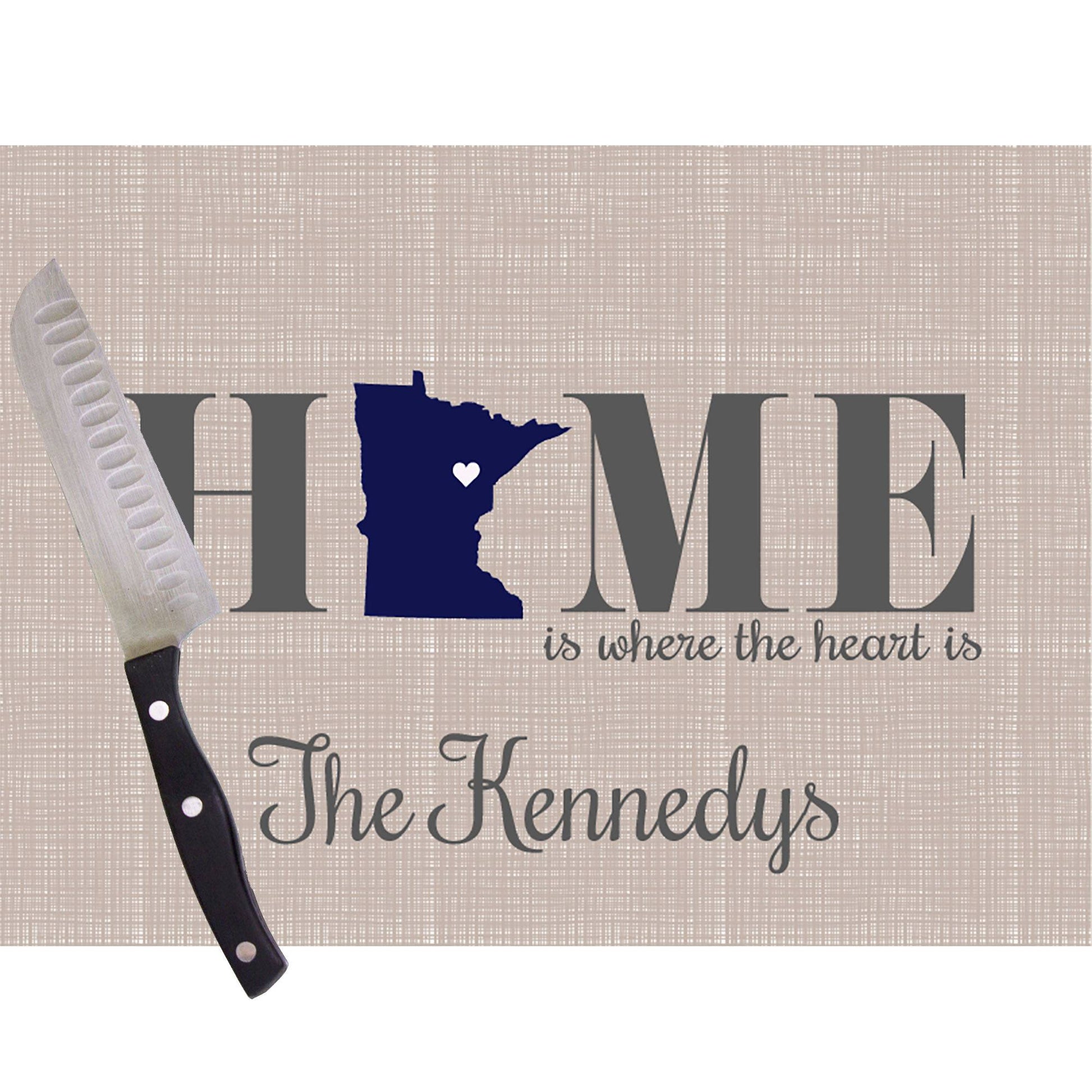 Home Is Minnesota Glass Cutting Board