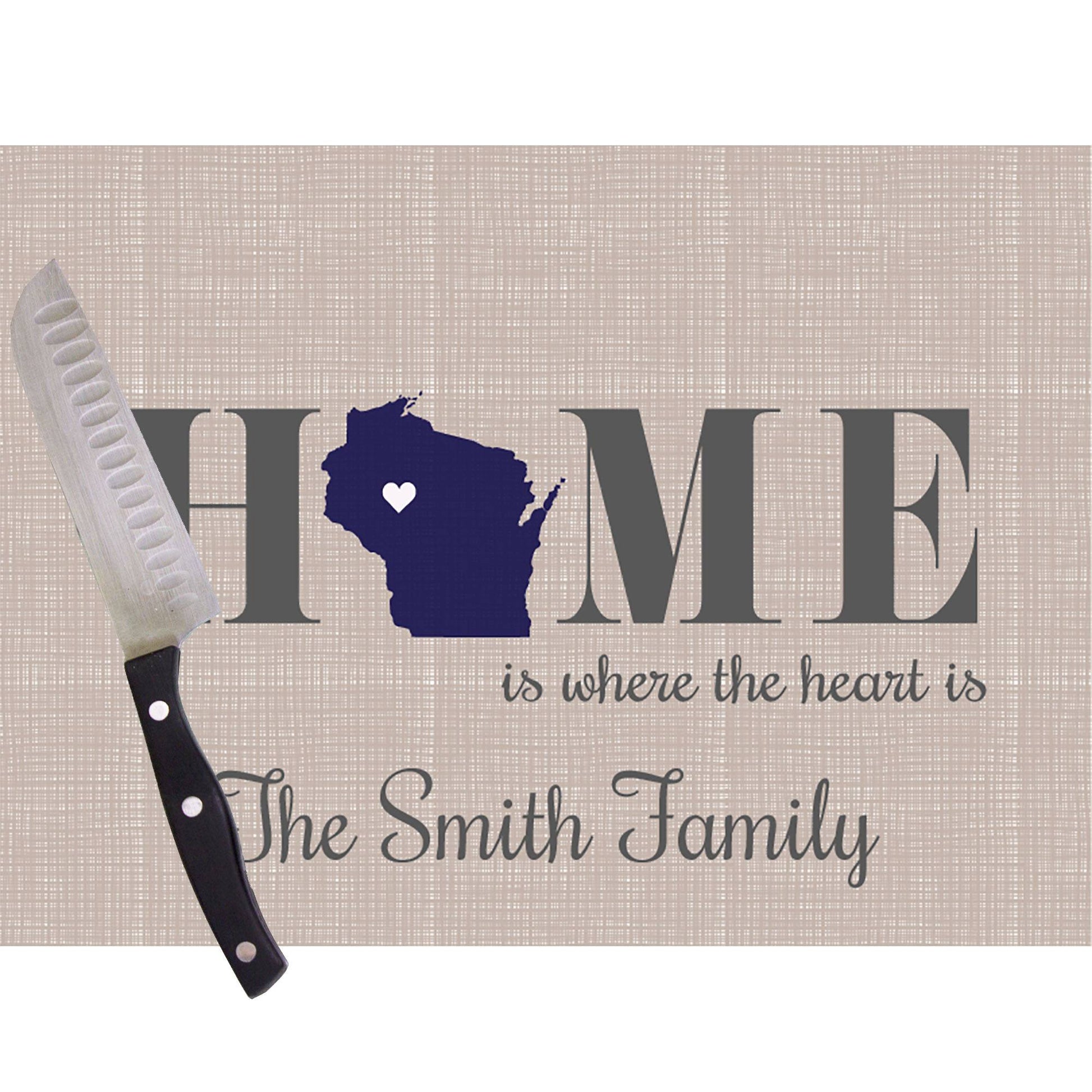 Home Is Wisconsin Glass Cutting Board