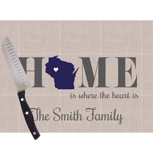Home Is Wisconsin Glass Cutting Board