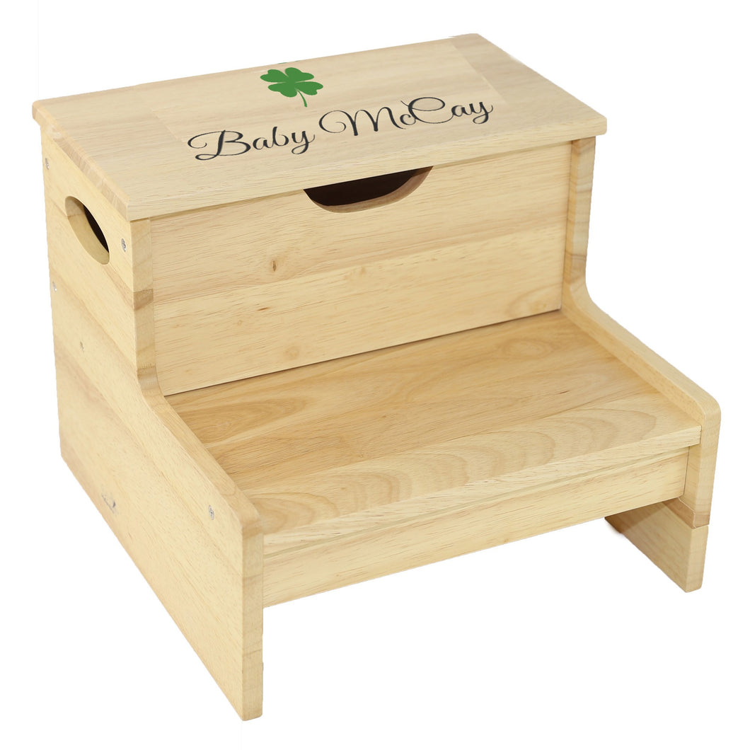 Wood Lucky Clover Natural Storage Step Stool