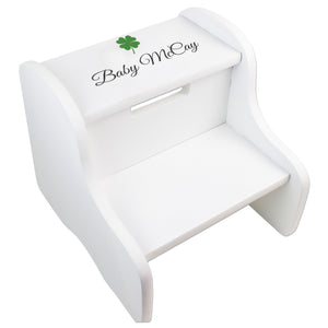 Personalized White Two Step Stool - Lucky Clover