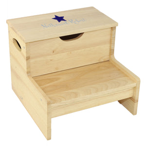 Natural Wood Blue Star Storage Stool