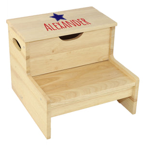 Natural Wood Blue Star Storage Stool
