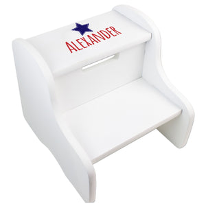 Personalized White Two Step Stool - Blue Star