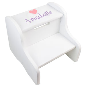 Personalized White Two Step Stool - Pink Heart