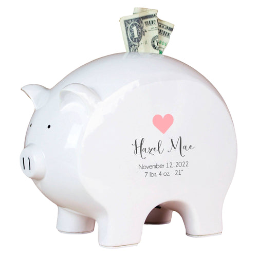 Personalized Piggy Bank - Pink Heart