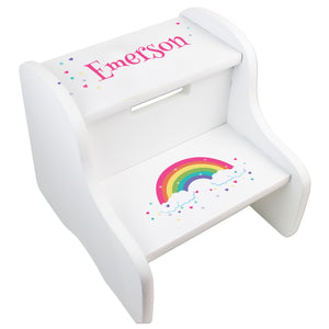 Personalized White Two Step Stool - Bright Rainbow