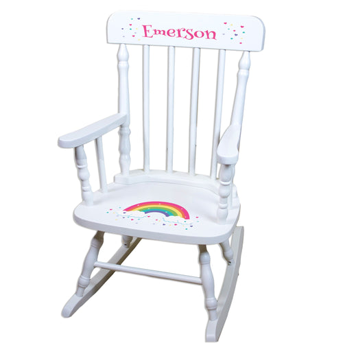 White Spindle Rocking Chair - Bright Rainbow