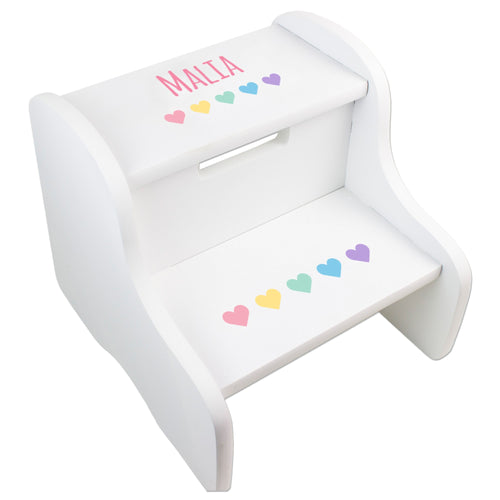 Personalized White Two Step Stool - Multihearts