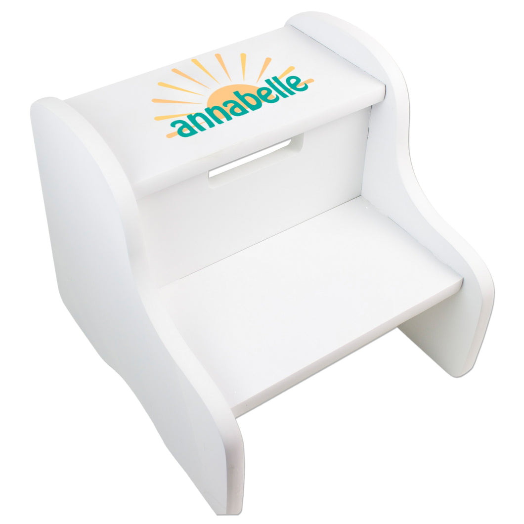 Personalized White Two Step Stool - Retro Sunburst