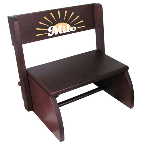 Personalized Retro Sunburst Espresso Flip Stool